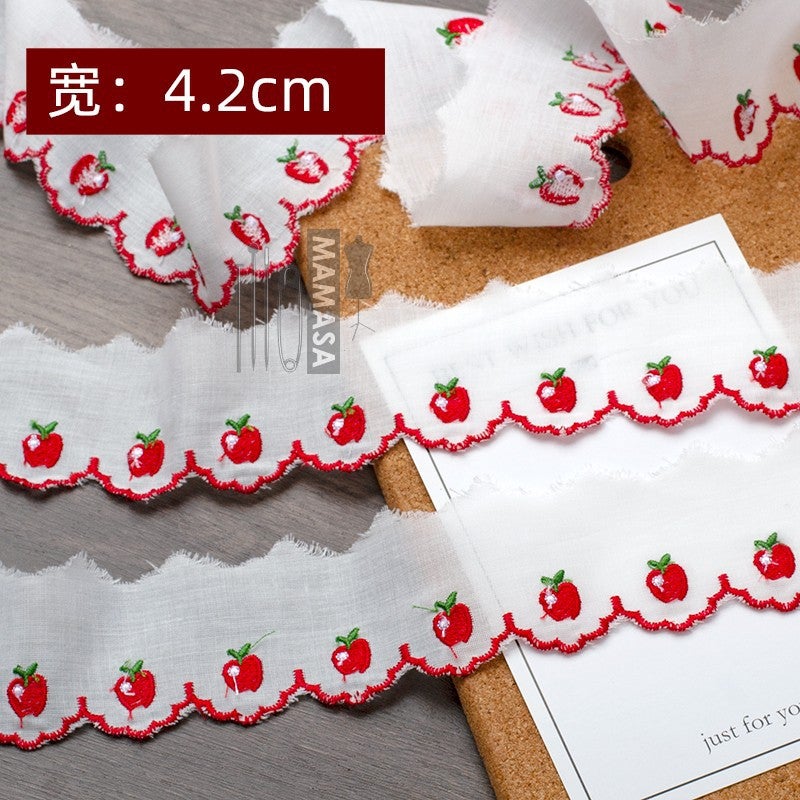 All Cotton Embroidery Cute Cherry Strawberry Color Lace Diy Handmade Clothing Fabric Curtain Accessories Crafts - Image 1